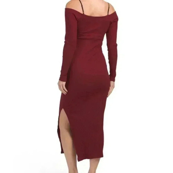Off The Shoulder Lace Trim Midi Dress (Color: Burgundy) - Picture 2 of 2